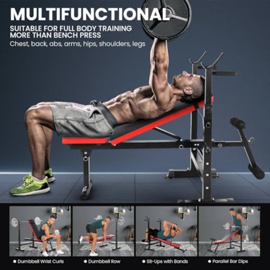 Banco de pesas de 900 LBS con  - Bench Press Adjustable Incline reseña y precio